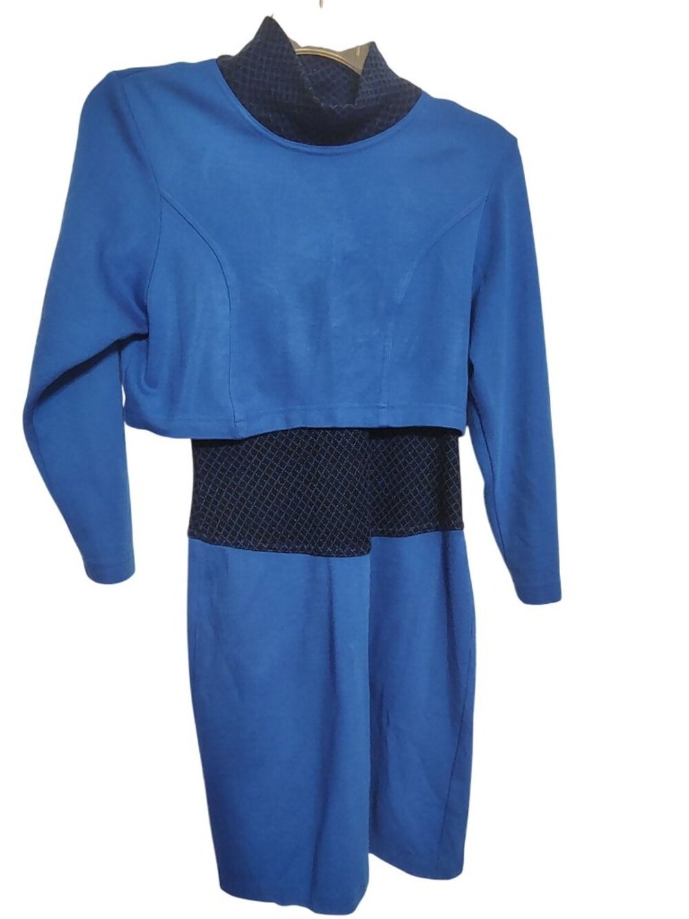 Vintage All That Jazz Size Small Sweater Dress Blue Black 80's Vibes Long Sleeve